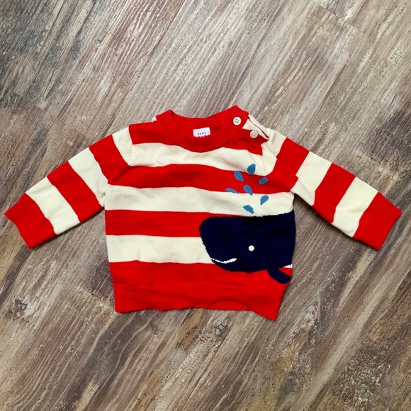 Baby Gap red striped whale sweater - Picture 1 of 1